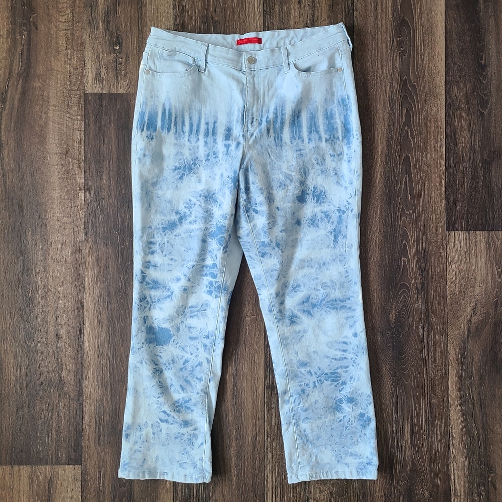 Jennifer Lopez tie dye jeans womens size 16 blue Capri mid raise Sculpting